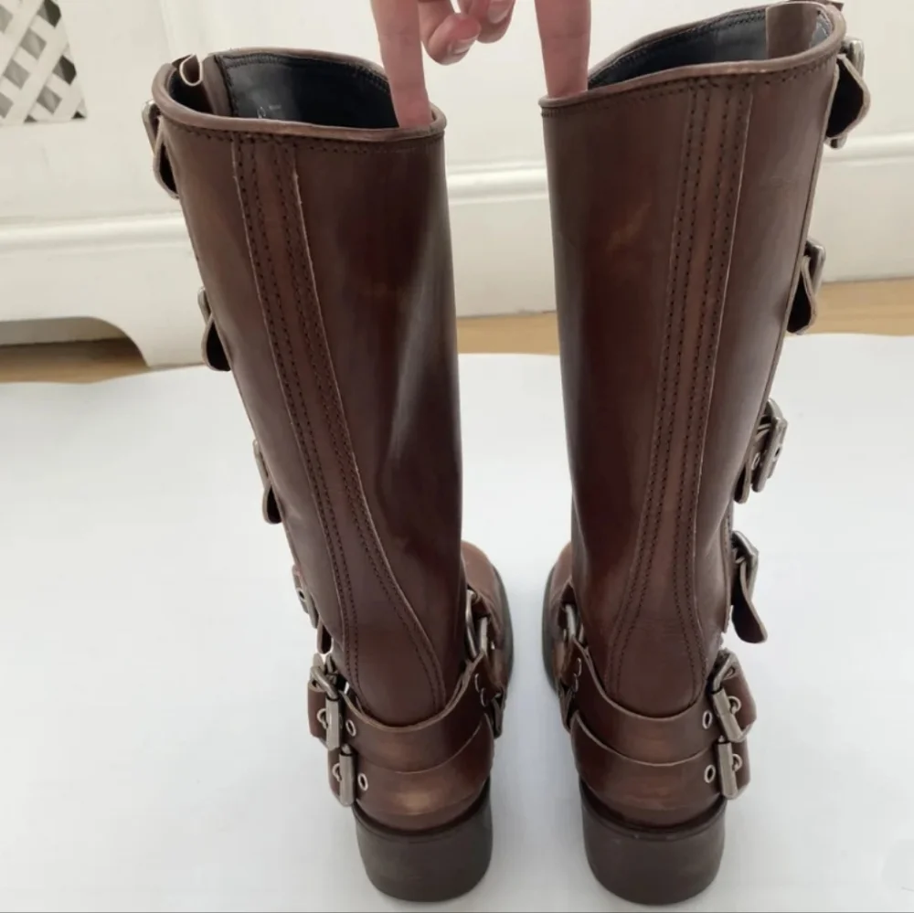 Miu Miu Harness Buckle Boots Brown Leather - Picture 4 of 11